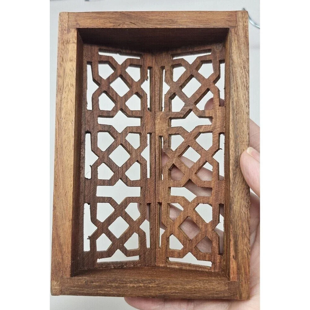 Vintage Hand Carved Trellis Wooden Keepsake Trinket Box Arched Lid Made In India
